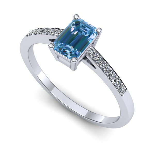 Inel din aur alb cu diamant de laborator albastru