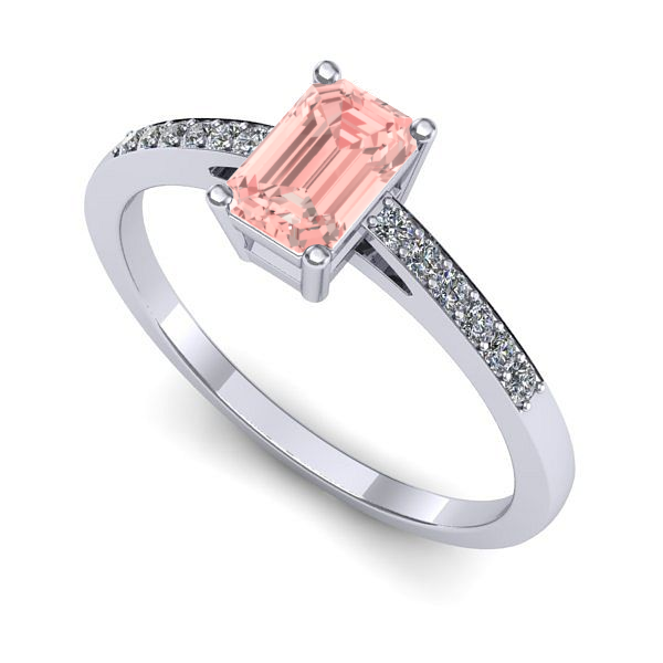 Inel de logodna din aur alb cu diamant de laborator roz