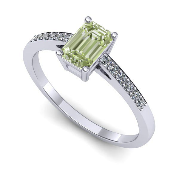 Inel de logodna din aur alb cu diamant de laborator verde