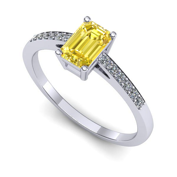 Inel de logodna din aur alb cu safir galben