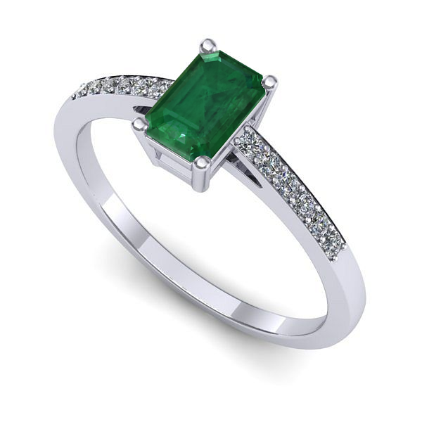 Inel logodna din aur alb cu smarald