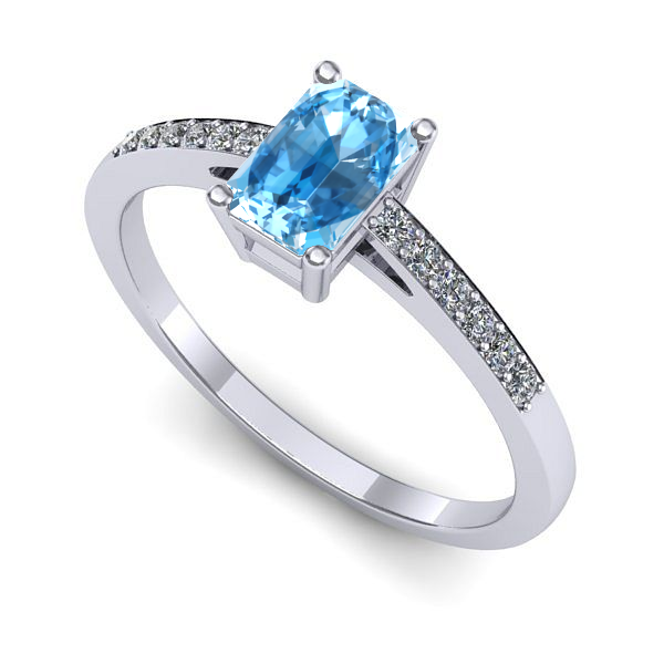 Inel de logodna din aur alb cu topaz blue