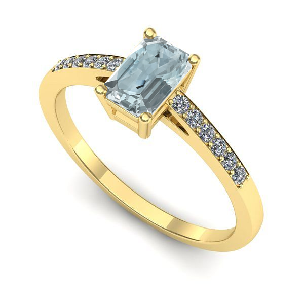 Inel de logodna din aur galben cu aquamarin