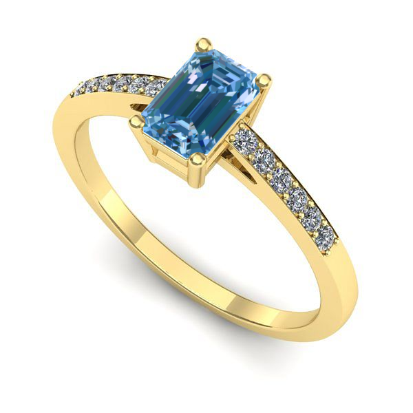 Inel logodna din aur galben cu diamant de laborator albastru