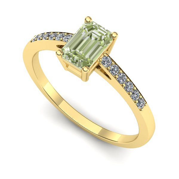 Inel logodna din aur galben cu diamant de laborator verde