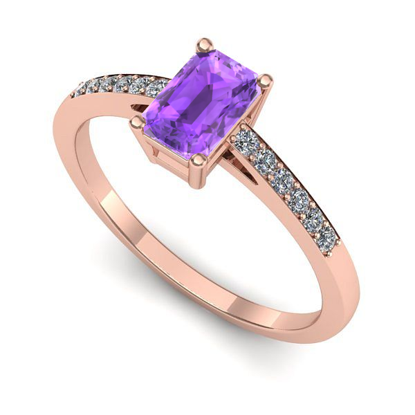 Inel de logodna din aur roz cu ametist