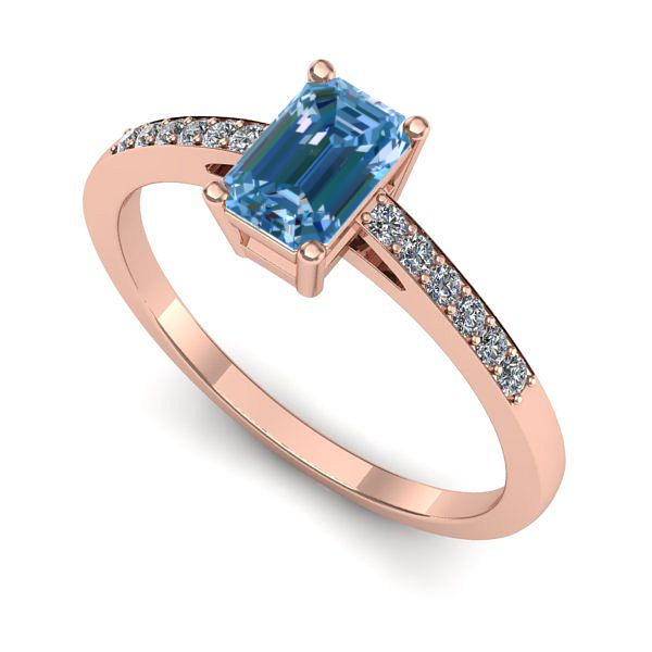 Inel de logodna din aur roz cu diamant de laborator albastru