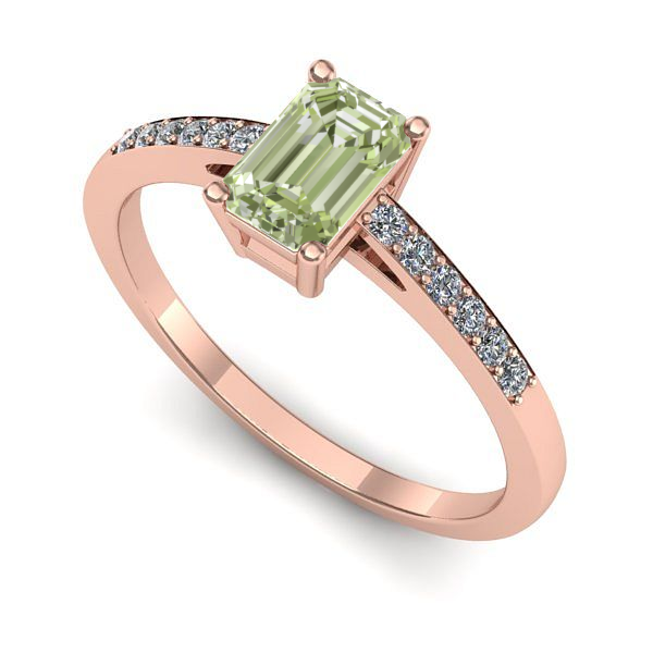 Inel de logodna din aur roz cu diamant de laborator verde