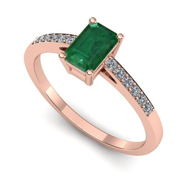 Inel de logodna din aur roz cu smarald