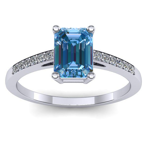 Inel de logodna cu diamant de laborator albastru dreptunghiular
