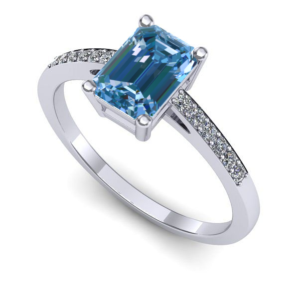 Inel de logodna din aur alb cu diamant de laborator albastru