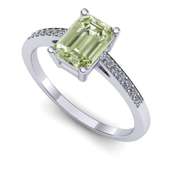 Inel din aur alb cu diamant de laborator verde