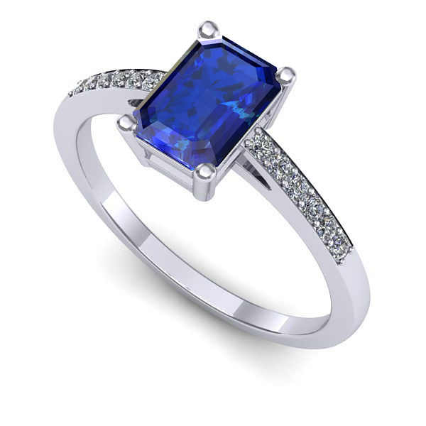 Inel logodna din aur alb cu safir