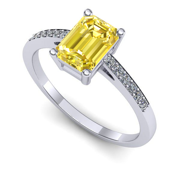 Inel logodna din aur alb cu safir galben