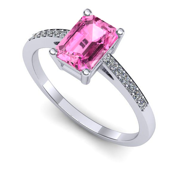 Inel de logodna din aur alb cu safir roz