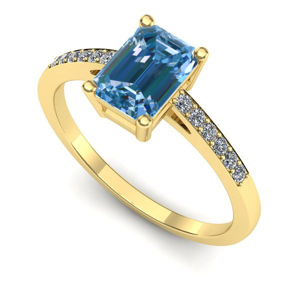 Inel din aur galben cu diamant de laborator albastru