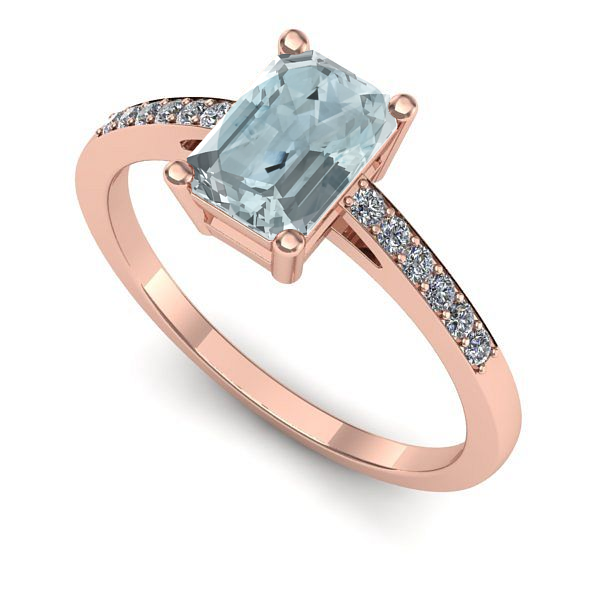 Inel de logodna din aur roz cu aquamarin