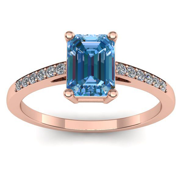 Inel logodna cu diamant de laborator albastru dreptunghiular