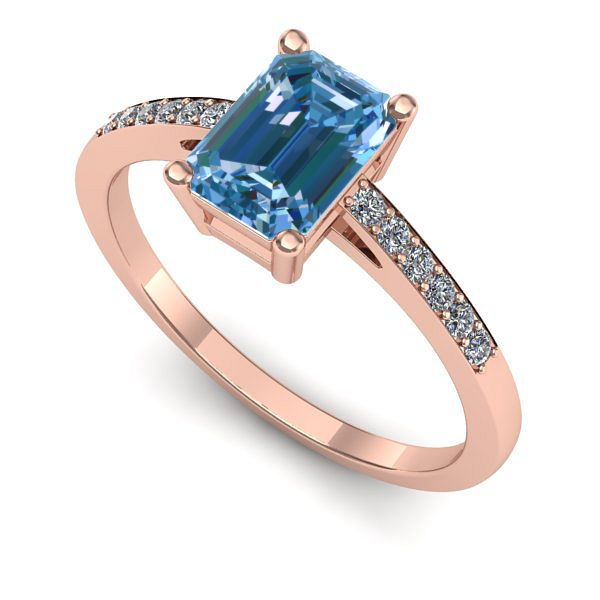 Inel de logodna din aur roz cu diamant de laborator albastru