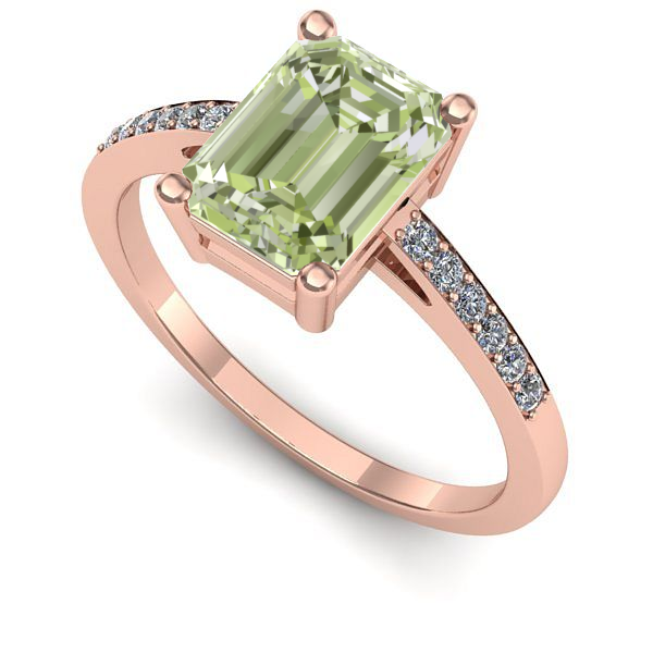 Inel din aur roz cu diamant de laborator verde