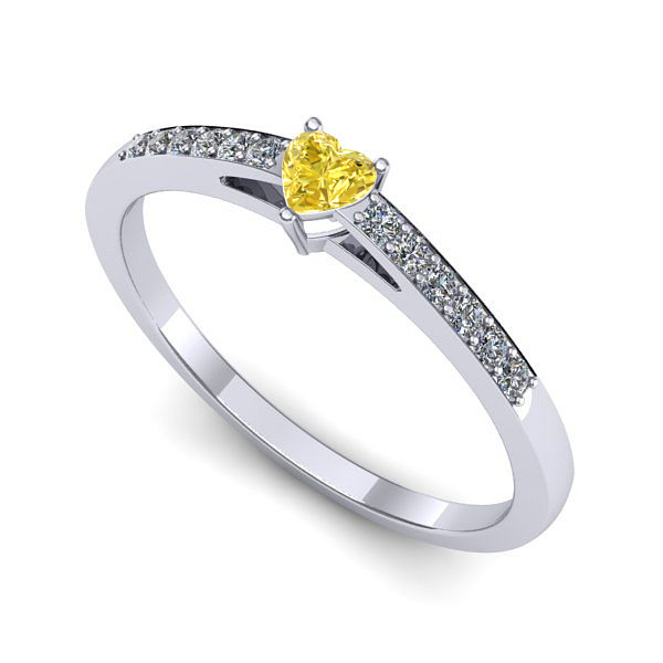 Inel logodna din aur alb cu safir galben