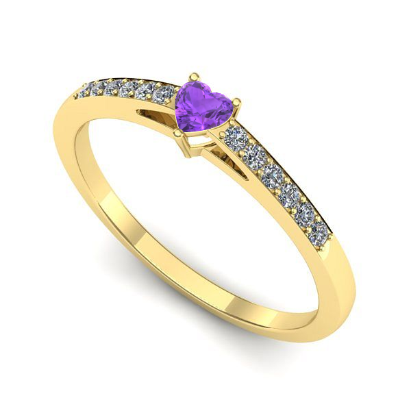 Inel logodna din aur galben cu ametist