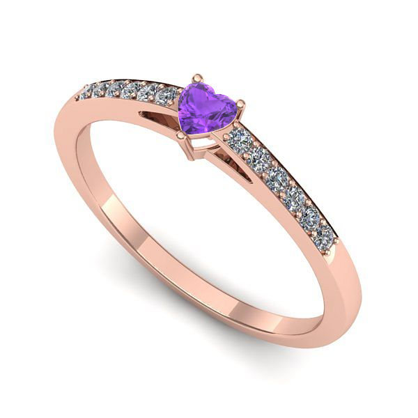 Inel logodna din aur roz cu ametist