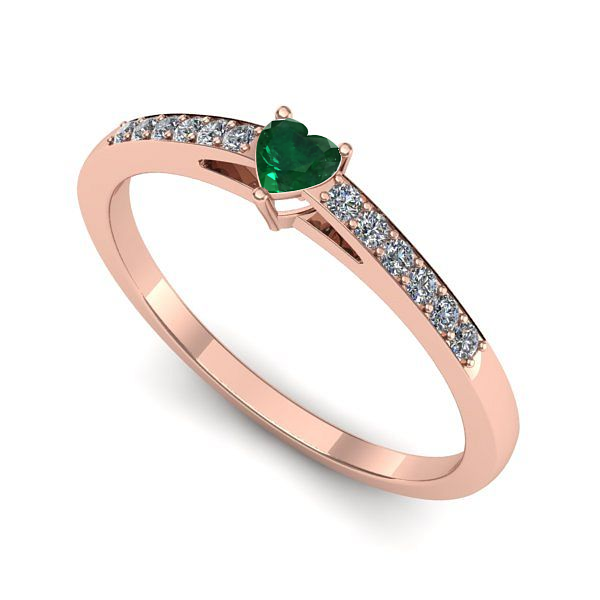 Inel logodna din aur roz cu smarald