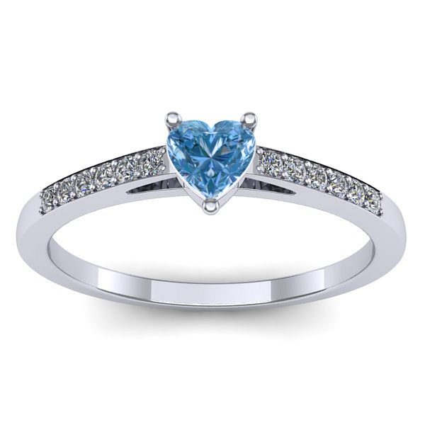 Inel logodna cu diamant de laborator albastru inima
