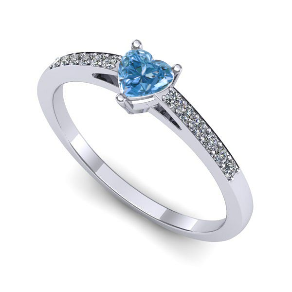 Inel de logodna din aur alb cu diamant de laborator albastru
