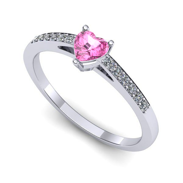 Inel logodna din aur alb cu safir roz