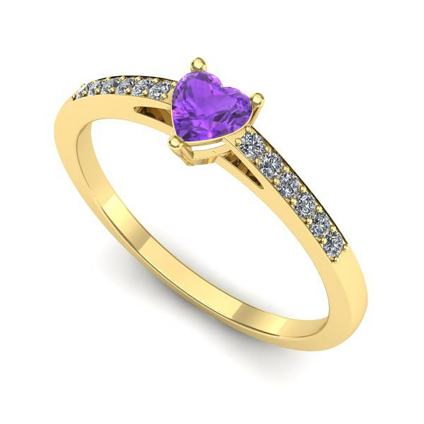 Inel logodna din aur galben cu ametist