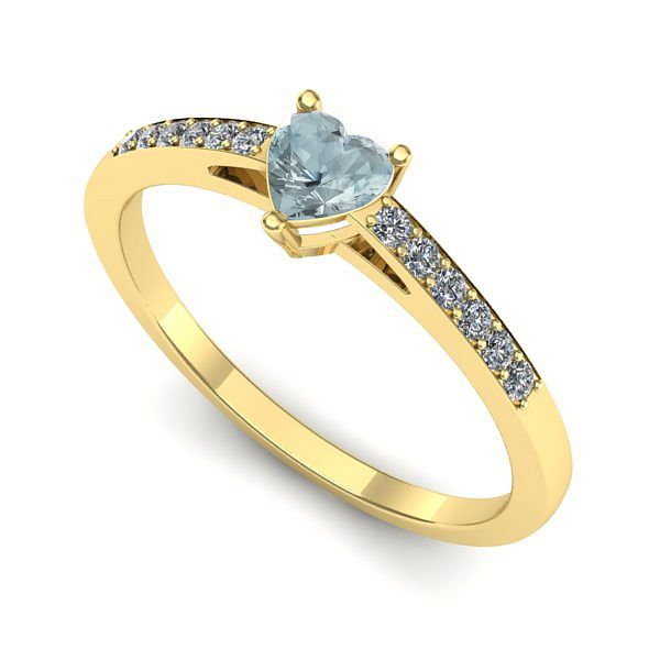 Inel logodna din aur galben cu aquamarin