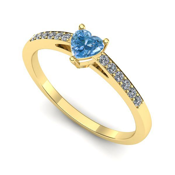 Inel de logodna din aur galben cu diamant de laborator albastru