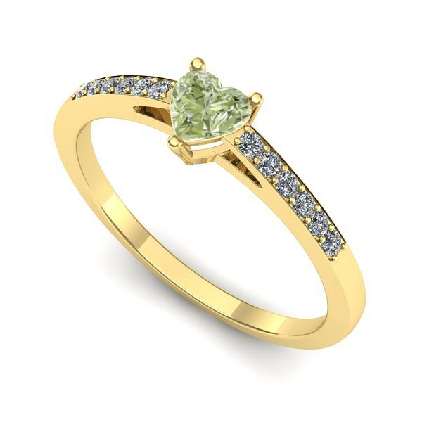 Inel logodna din aur galben cu diamant de laborator verde