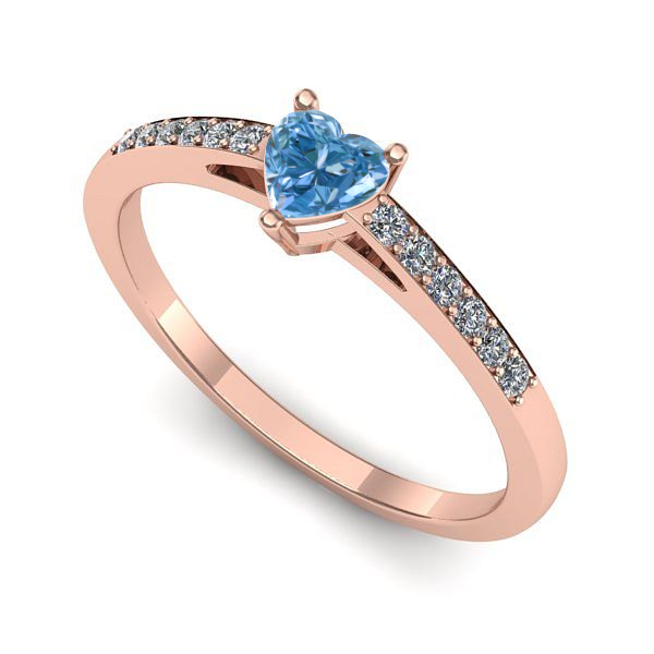 Inel logodna din aur roz cu diamant de laborator albastru