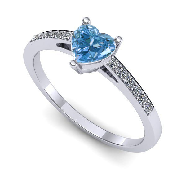 Inel din aur alb cu diamant de laborator albastru