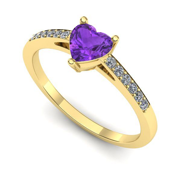 Inel logodna din aur galben cu ametist
