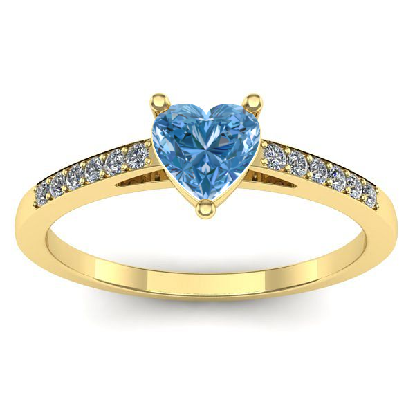 Inel logodna cu diamant de laborator albastru inima