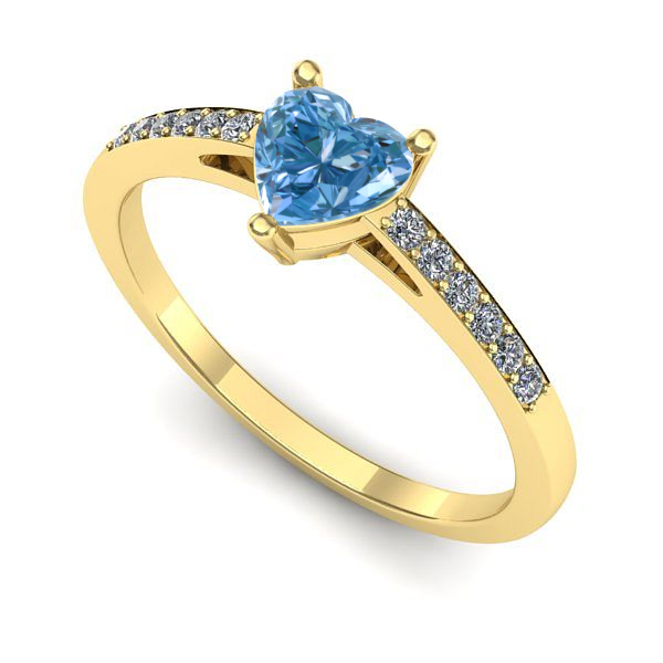 Inel logodna din aur galben cu diamant de laborator albastru