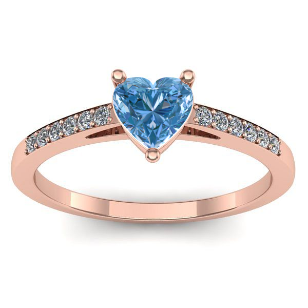 Inel logodna cu diamant de laborator albastru inima