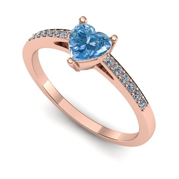 Inel din aur roz cu diamant de laborator albastru