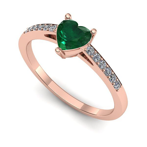 Inel de logodna din aur roz cu smarald