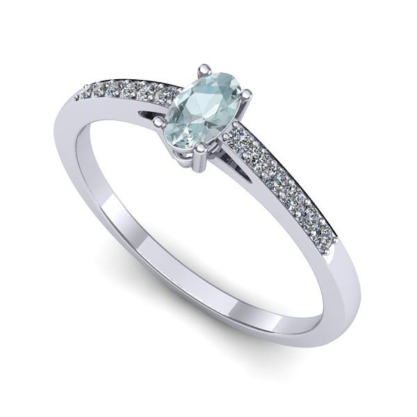 Inel logodna din aur alb cu aquamarin