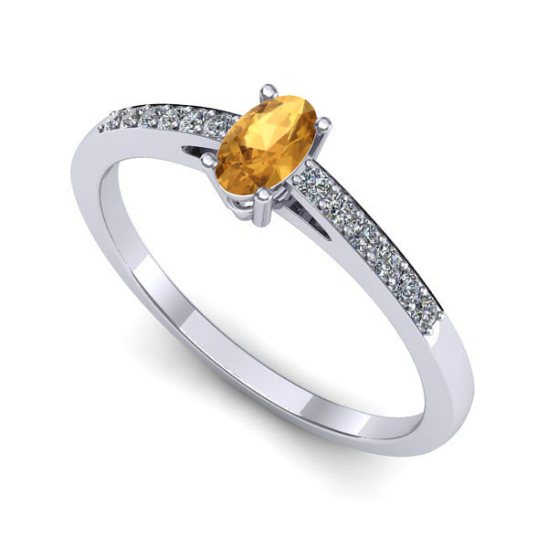 Inel logodna din aur alb cu citrin
