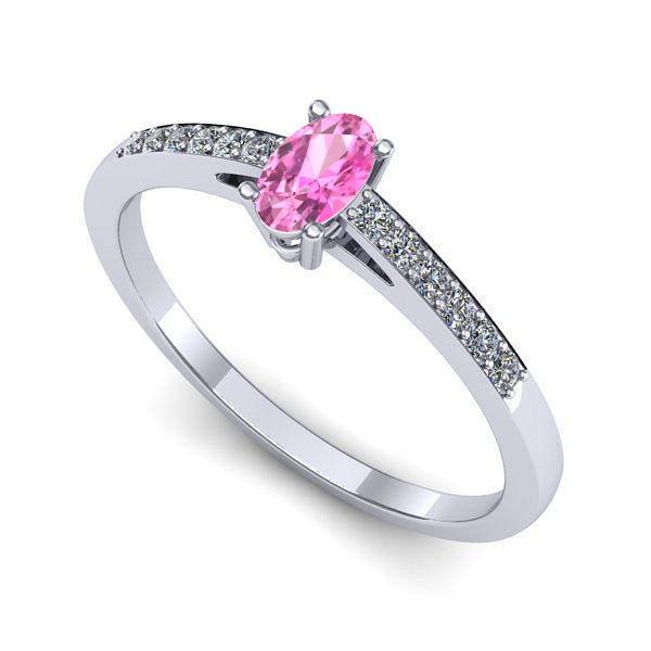 Inel logodna din aur alb cu safir roz