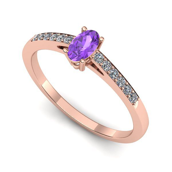 Inel logodna din aur roz cu ametist