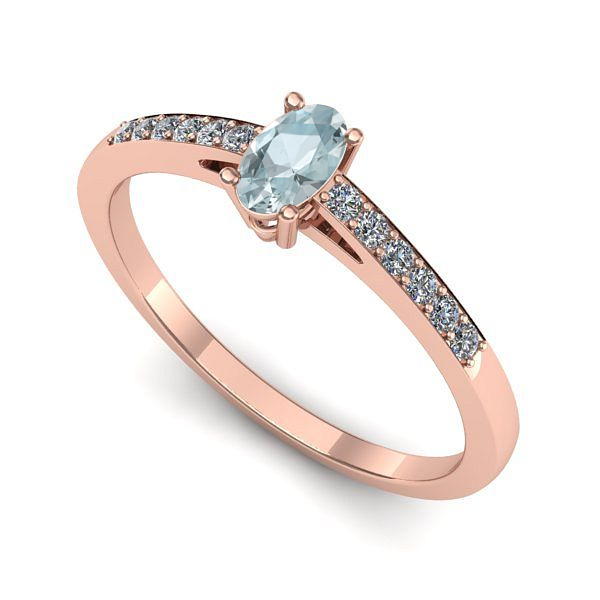 Inel din aur roz cu aquamarin
