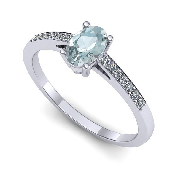 Inel logodna din aur alb cu aquamarin