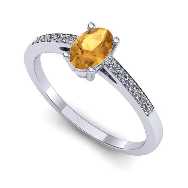 Inel logodna din aur alb cu citrin